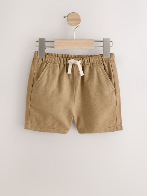 Tan Brown Linen Blend Pull On Shorts (3mths-7yrs) image 1