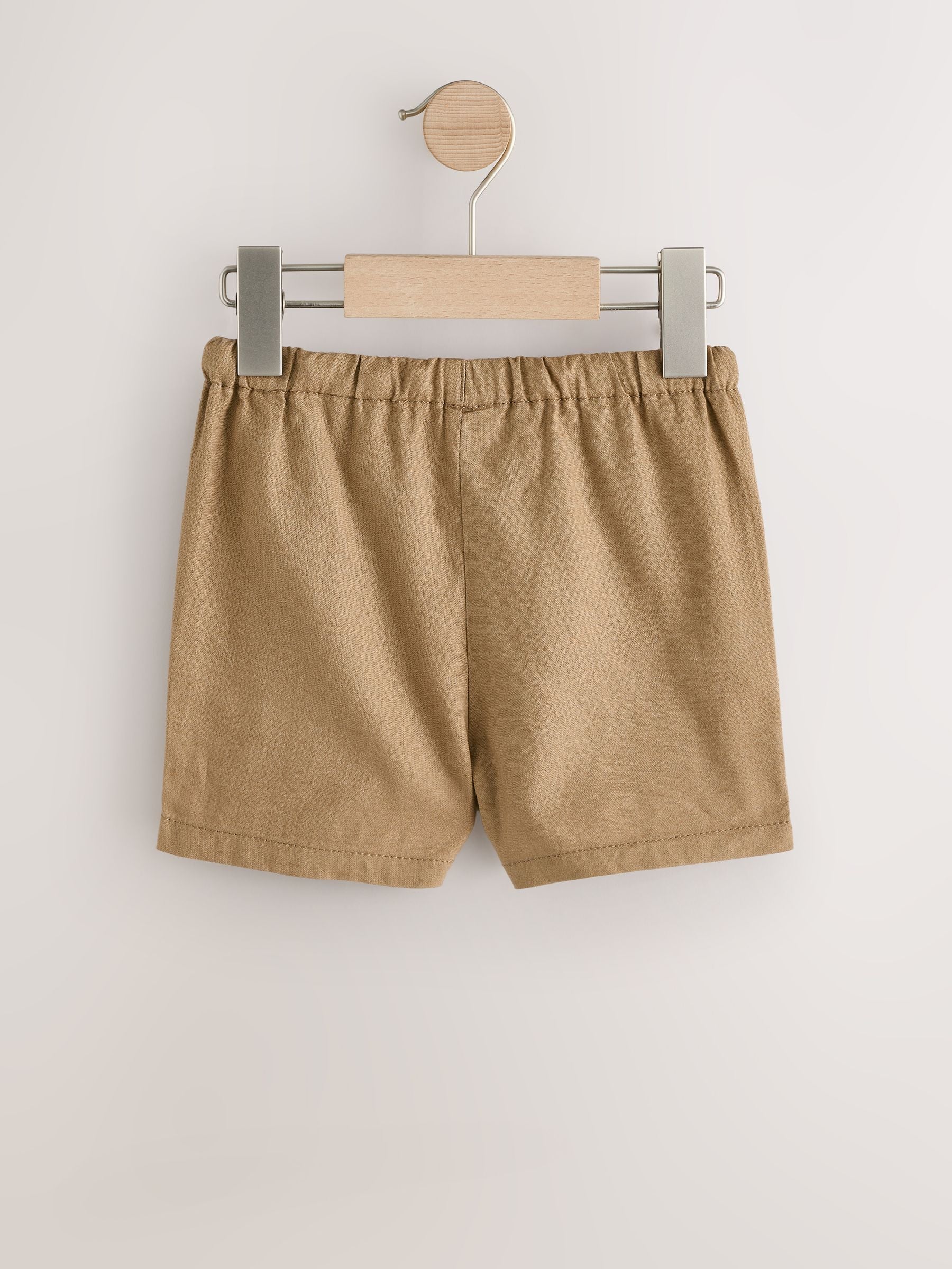 Tan Brown Linen Blend Pull On Shorts (3mths-7yrs) image 2