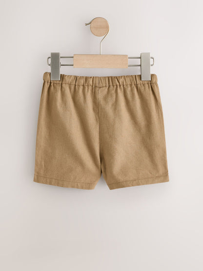 Tan Brown Linen Blend Pull On Shorts (3mths-7yrs) image 2