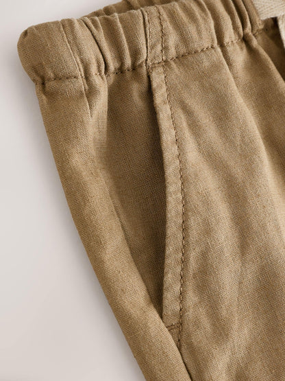 Tan Brown Linen Blend Pull On Shorts (3mths-7yrs) image 4