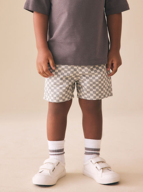 Neutral Checkerboard Pull On Shorts (3mths-7yrs) image 1