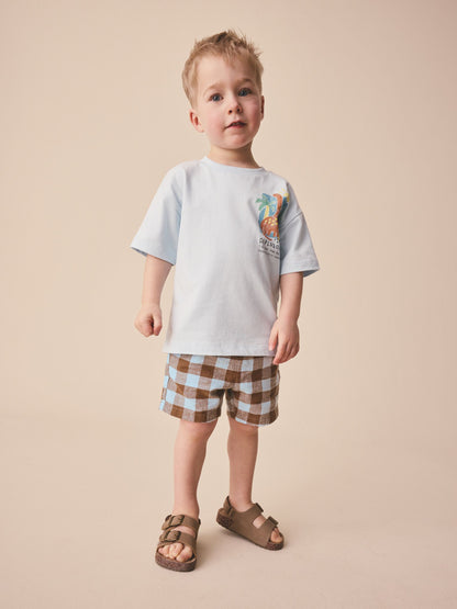 Blue/Brown Gingham Linen Blend Pull On Shorts (3mths-7yrs) image 2
