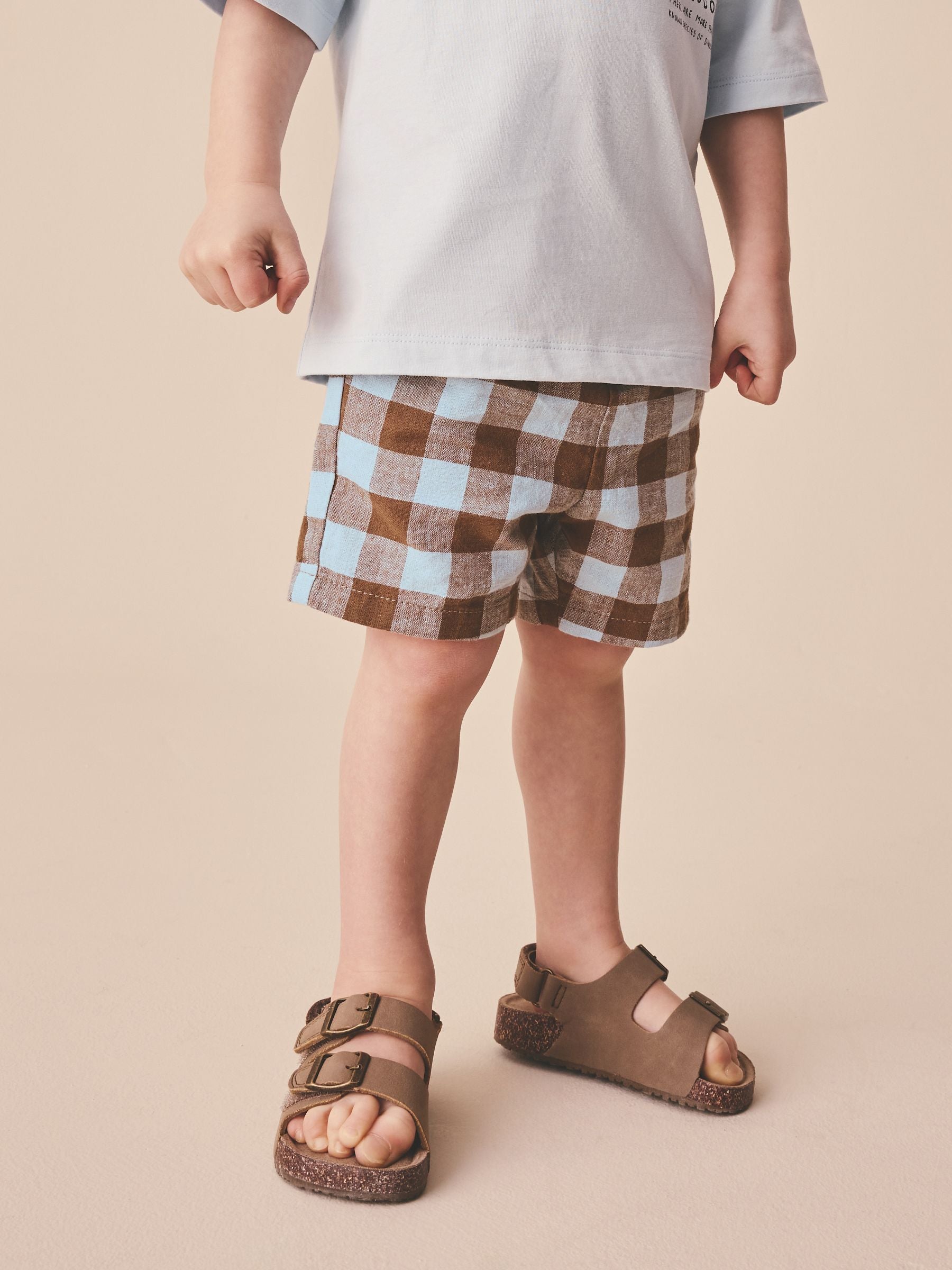 Blue/Brown Gingham Linen Blend Pull On Shorts (3mths-7yrs) image 4