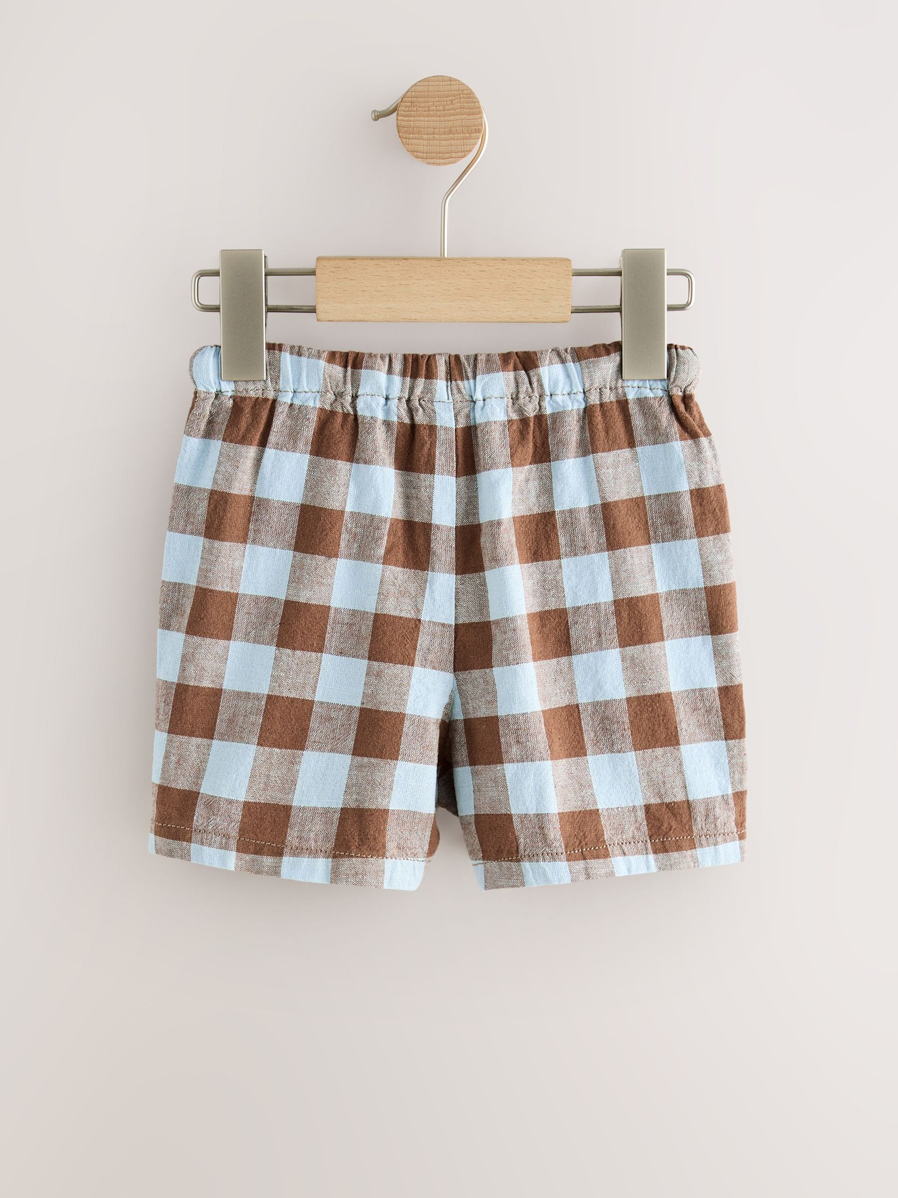 Blue/Brown Gingham Linen Blend Pull On Shorts (3mths-7yrs) image 6