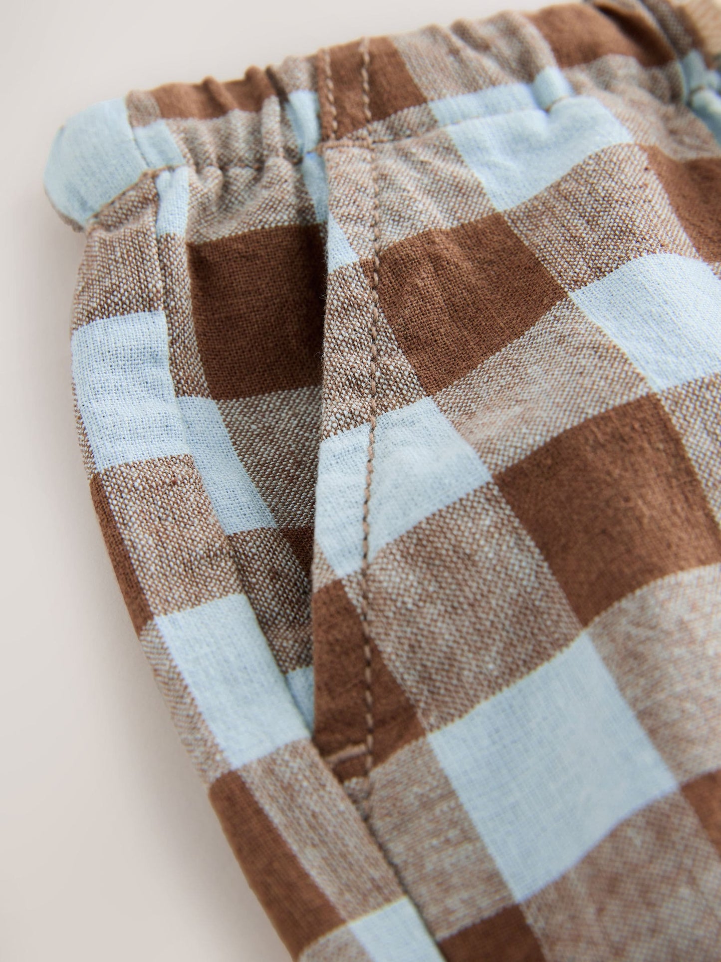 Blue/Brown Gingham Linen Blend Pull On Shorts (3mths-7yrs) image 7