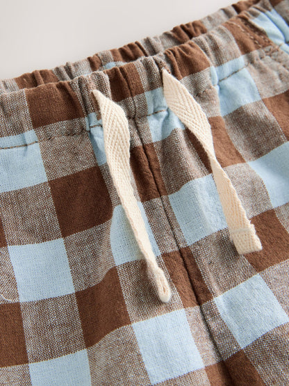 Blue/Brown Gingham Linen Blend Pull On Shorts (3mths-7yrs) image 8