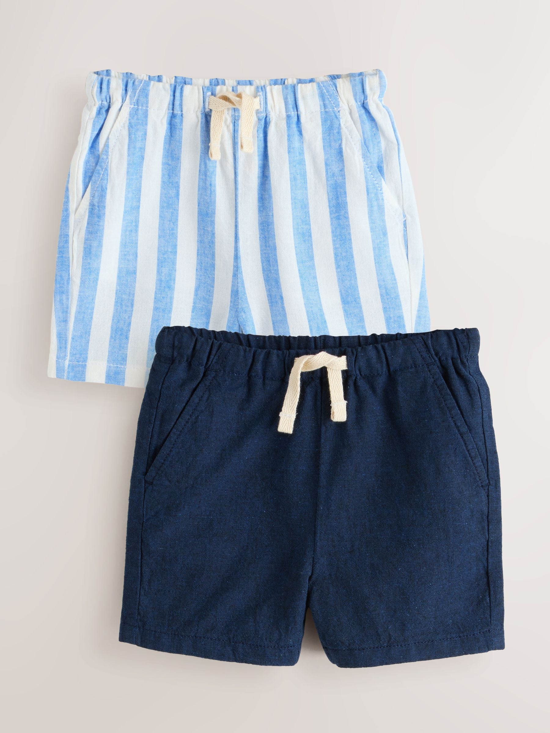 Dsiney Kidz - Navy/Blue Stripe Linen Blend Shorts 2 Pack (3mths-7yrs) image 1