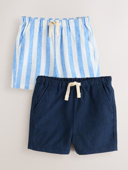 Dsiney Kidz - Navy/Blue Stripe Linen Blend Shorts 2 Pack (3mths-7yrs) image 1