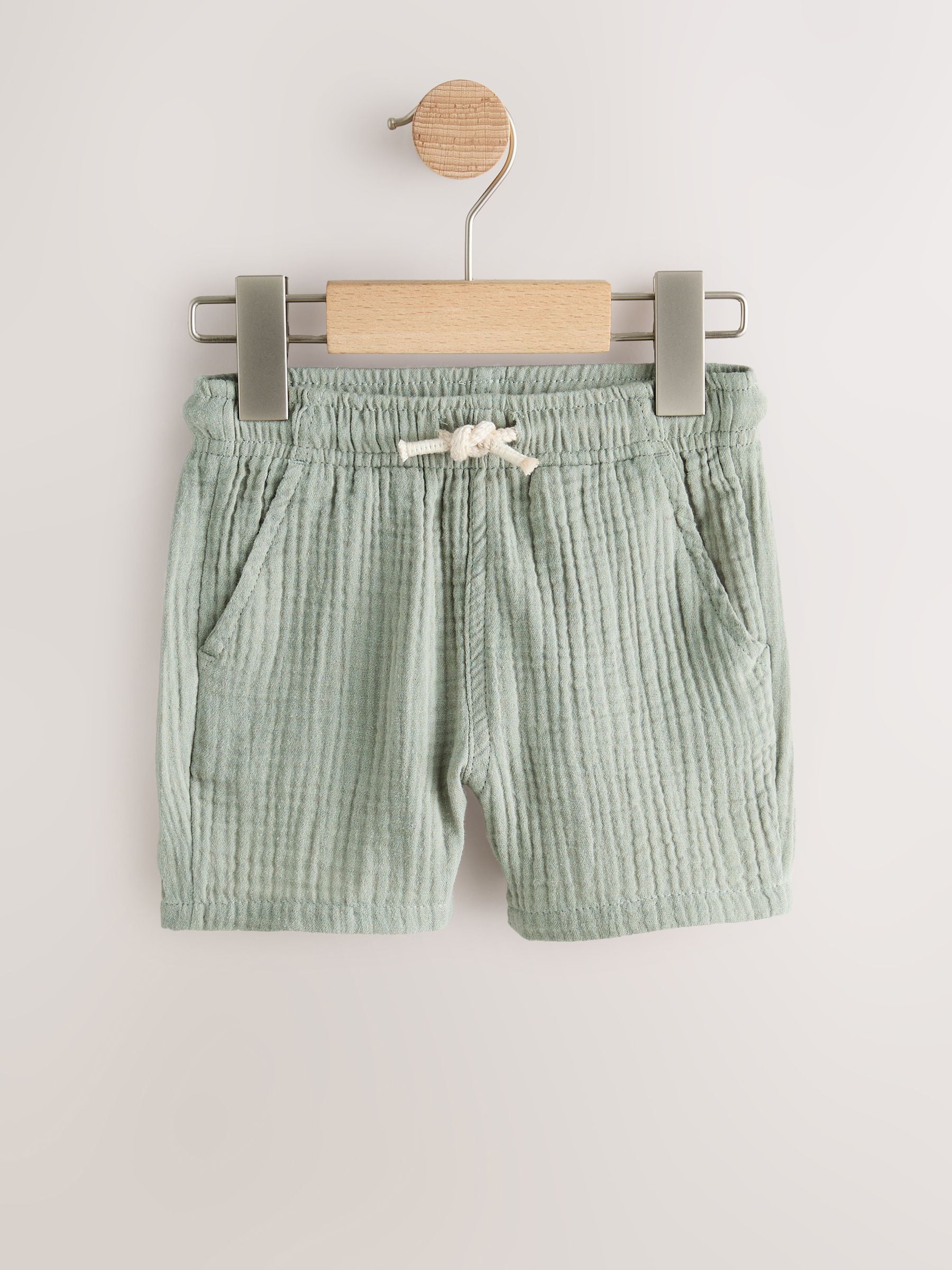 Dsiney Kidz - Neutral/Sage Green/Pale Blue Soft Textured Pull on Shorts 3 Pack (3mths-7yrs) image 2