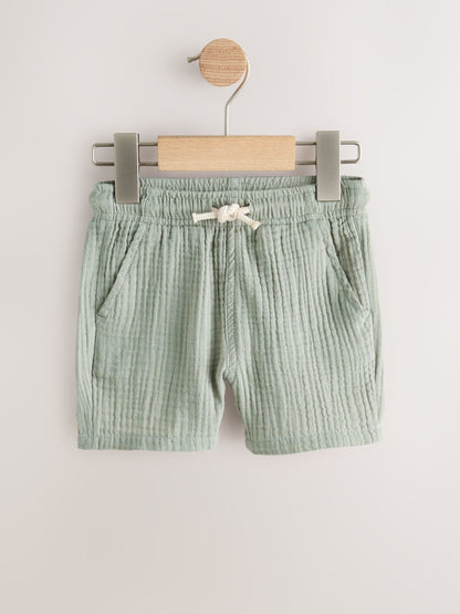 Dsiney Kidz - Neutral/Sage Green/Pale Blue Soft Textured Pull on Shorts 3 Pack (3mths-7yrs) image 2