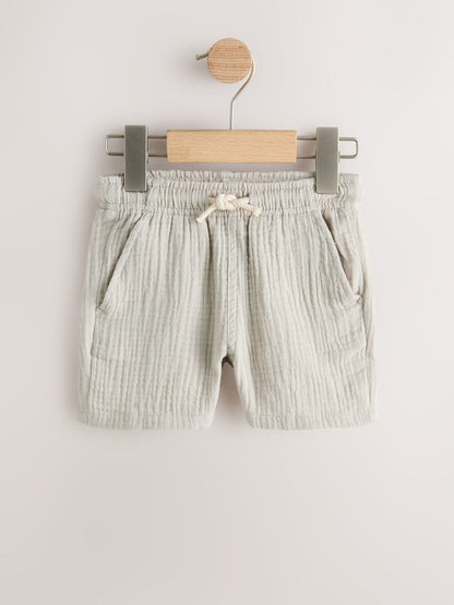 Dsiney Kidz - Neutral/Sage Green/Pale Blue Soft Textured Pull on Shorts 3 Pack (3mths-7yrs) image 4