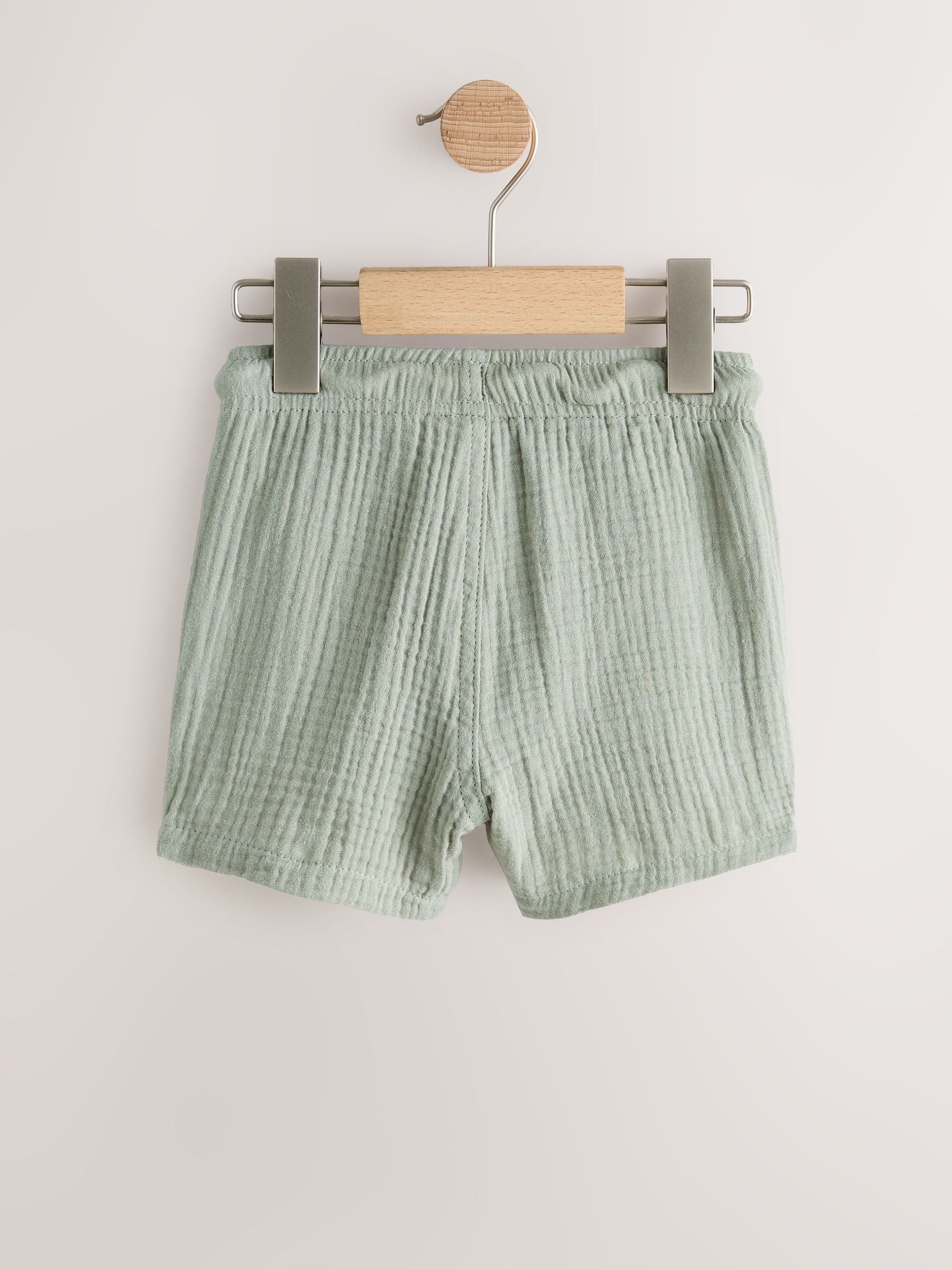 Dsiney Kidz - Neutral/Sage Green/Pale Blue Soft Textured Pull on Shorts 3 Pack (3mths-7yrs) image 5