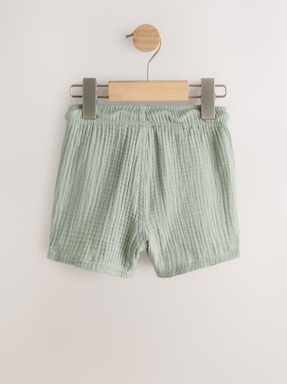 Dsiney Kidz - Neutral/Sage Green/Pale Blue Soft Textured Pull on Shorts 3 Pack (3mths-7yrs) image 5