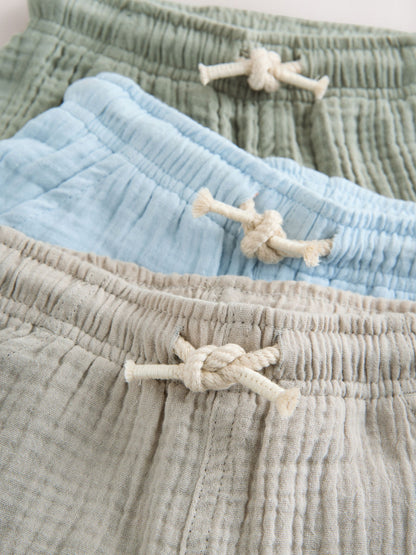 Dsiney Kidz - Neutral/Sage Green/Pale Blue Soft Textured Pull on Shorts 3 Pack (3mths-7yrs) image 6