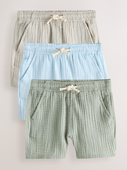Dsiney Kidz - Neutral/Sage Green/Pale Blue Soft Textured Pull on Shorts 3 Pack (3mths-7yrs) image 1