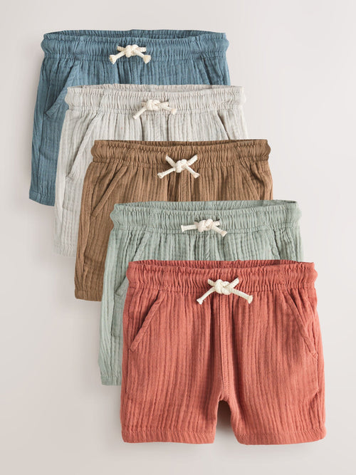Neutral/Brown/Red/Blue/Sage Green Soft Textured Pull On Shorts 5 Pack (3mths-7yrs) image 1
