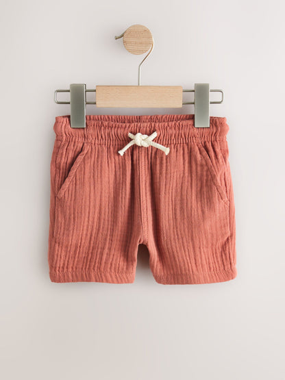 Dsiney Kidz - Neutral/Brown/Red/Blue/Sage Green Soft Textured Pull On Shorts 5 Pack (3mths-7yrs) image 2