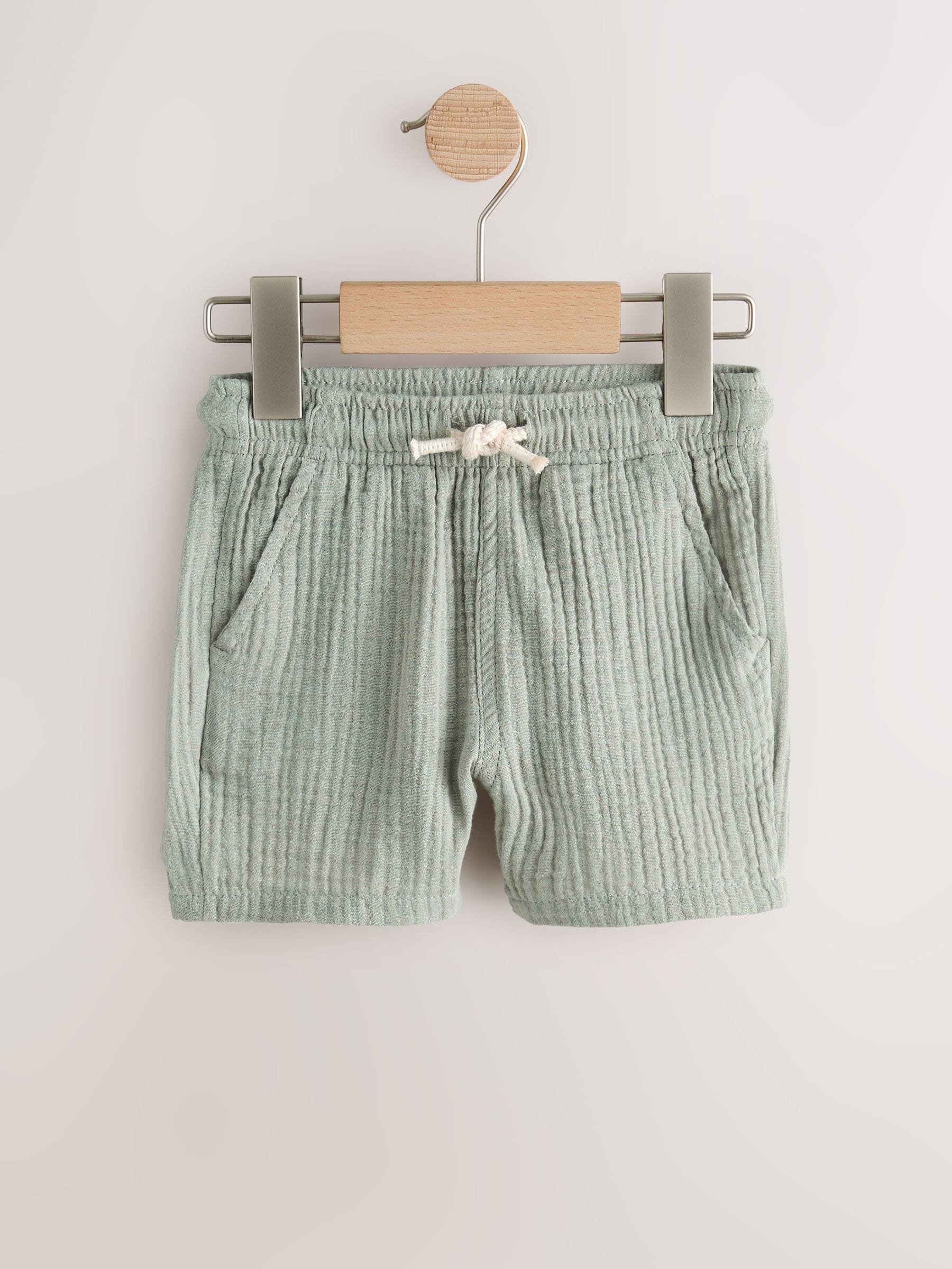 Dsiney Kidz - Neutral/Brown/Red/Blue/Sage Green Soft Textured Pull On Shorts 5 Pack (3mths-7yrs) image 4