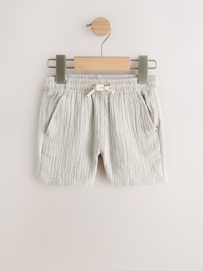Dsiney Kidz - Neutral/Brown/Red/Blue/Sage Green Soft Textured Pull On Shorts 5 Pack (3mths-7yrs) image 5