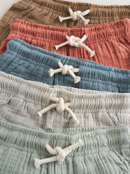Dsiney Kidz - Neutral/Brown/Red/Blue/Sage Green Soft Textured Pull On Shorts 5 Pack (3mths-7yrs) image 8