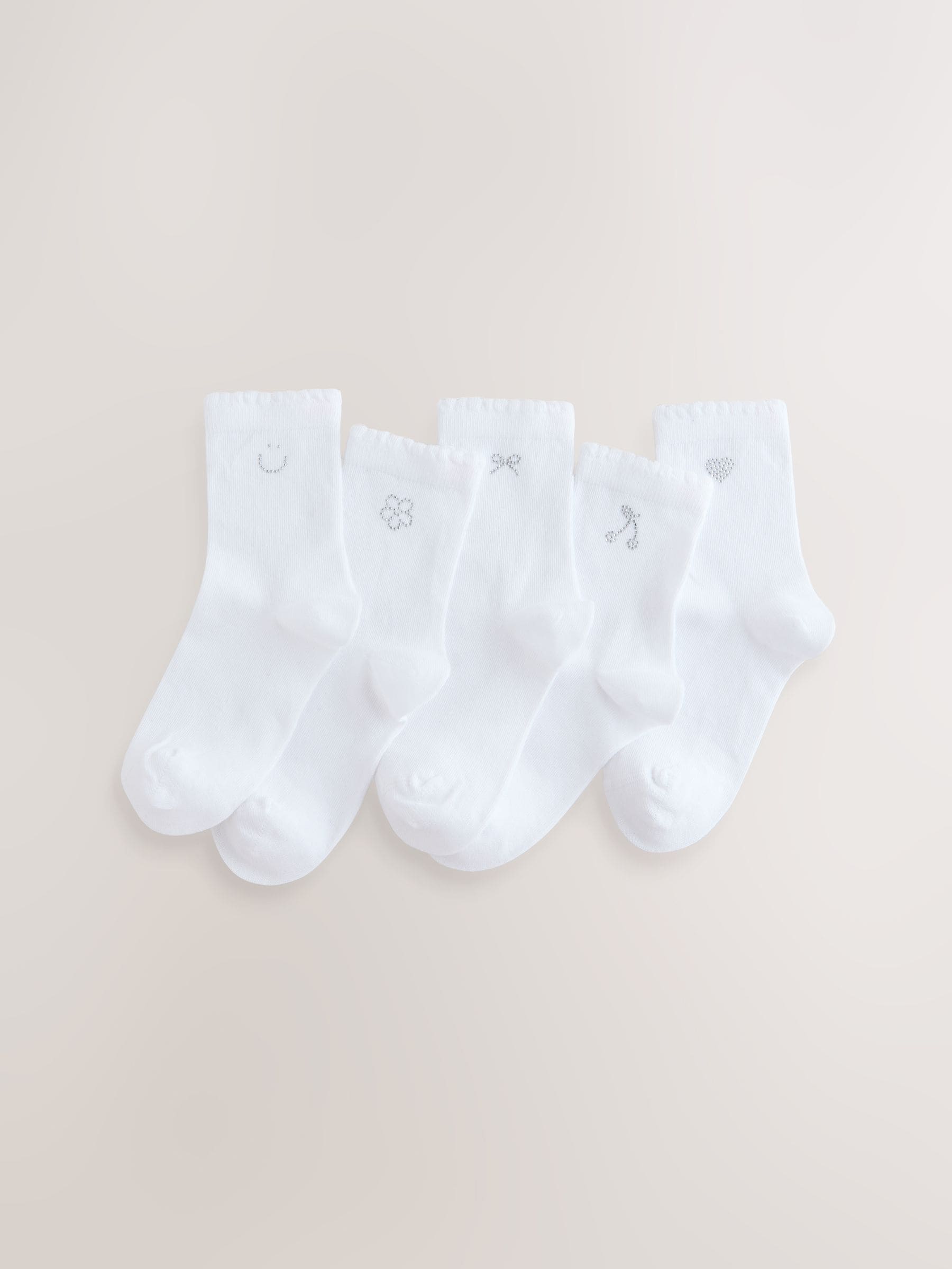 White Cotton Rich Diamante Ankle Socks 5 Pack image 1
