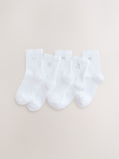 White Cotton Rich Diamante Ankle Socks 5 Pack image 1