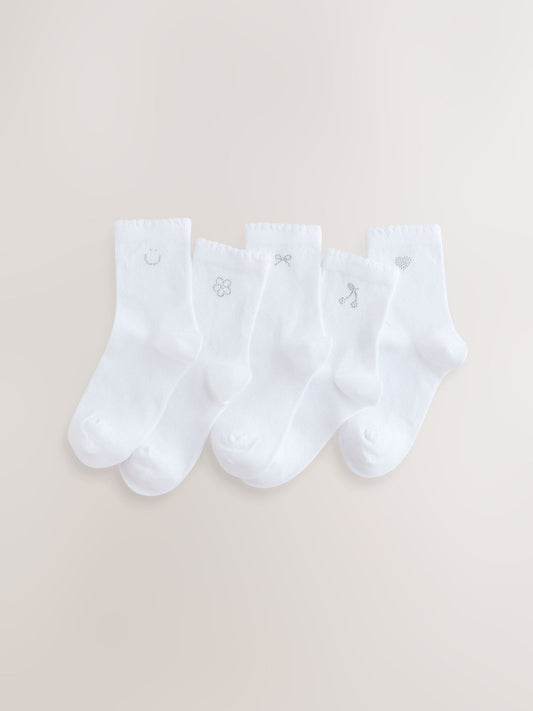White Cotton Rich Diamante Ankle Socks 5 Pack image 1