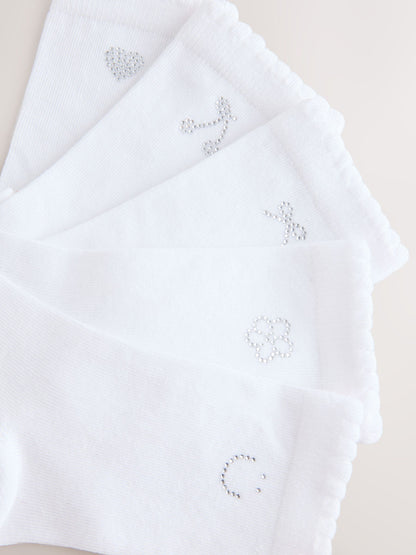White Cotton Rich Diamante Ankle Socks 5 Pack image 3