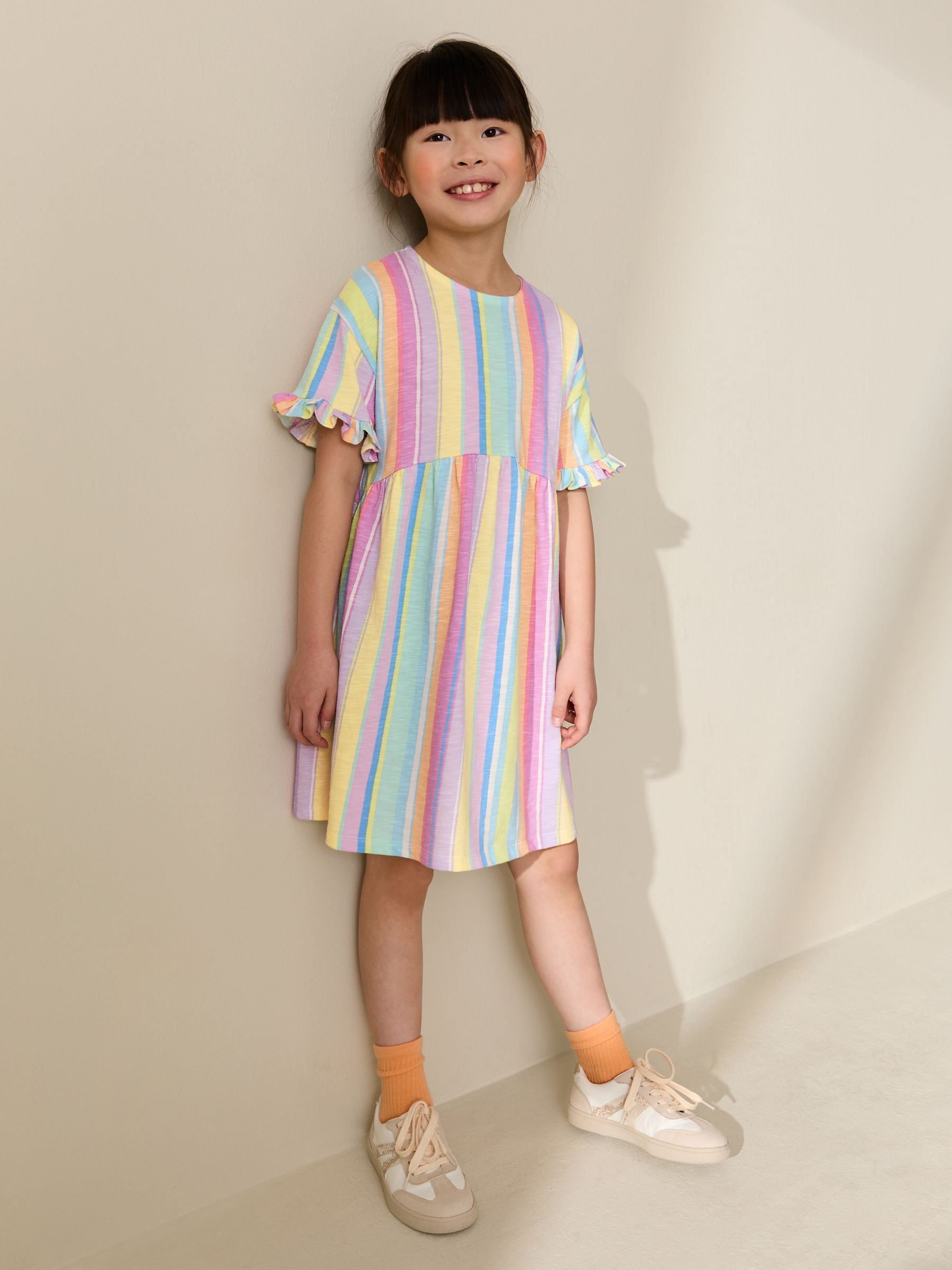 Rainbow Stripe Short Sleeve Jersey Dress (3-16yrs) image 2