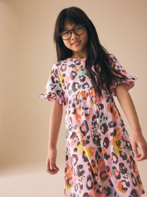 Pink Animal Short Sleeve Jersey Dress (3-16yrs) image 1