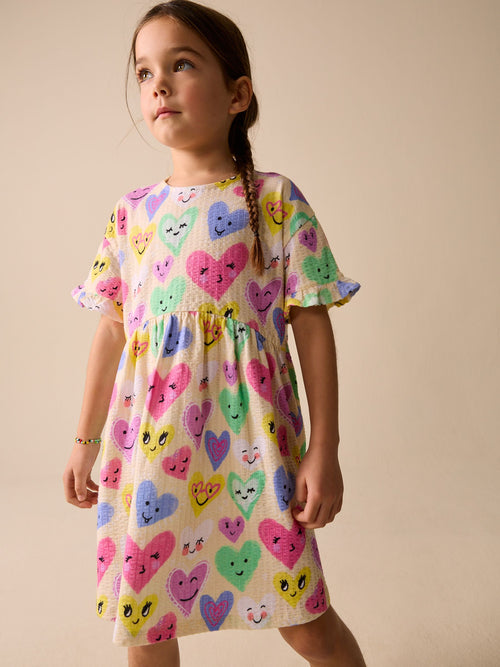 Dsiney Kidz - Light Yellow Heart Print Short Sleeve Jersey Dress (3-16yrs) image 1