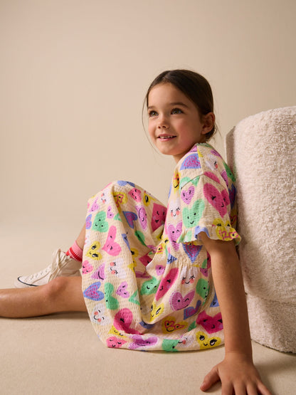 Light Yellow Heart Print Short Sleeve Jersey Dress (3-16yrs) image 4