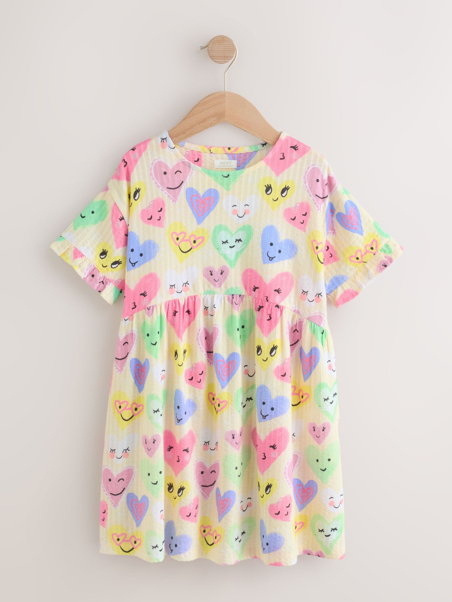 Light Yellow Heart Print Short Sleeve Jersey Dress (3-16yrs) image 5