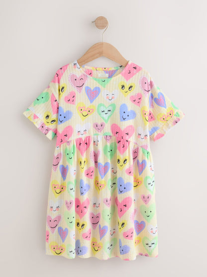 Light Yellow Heart Print Short Sleeve Jersey Dress (3-16yrs) image 5
