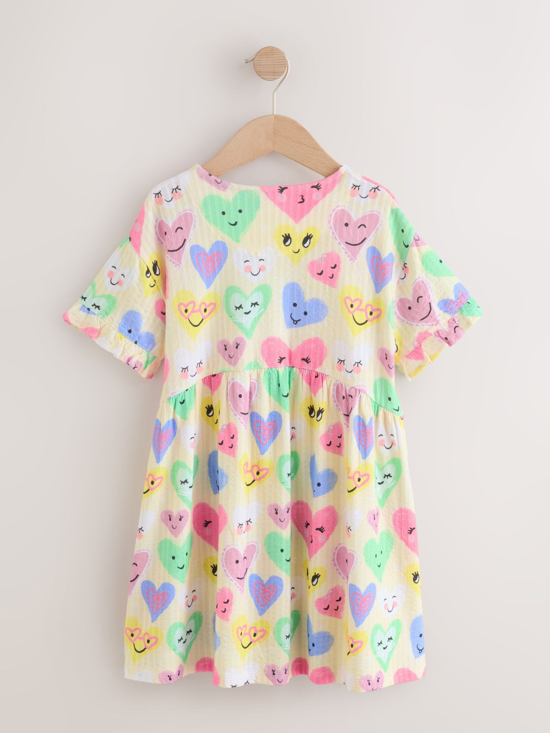 Light Yellow Heart Print Short Sleeve Jersey Dress (3-16yrs) image 6