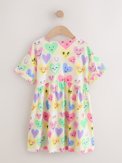 Light Yellow Heart Print Short Sleeve Jersey Dress (3-16yrs) image 6