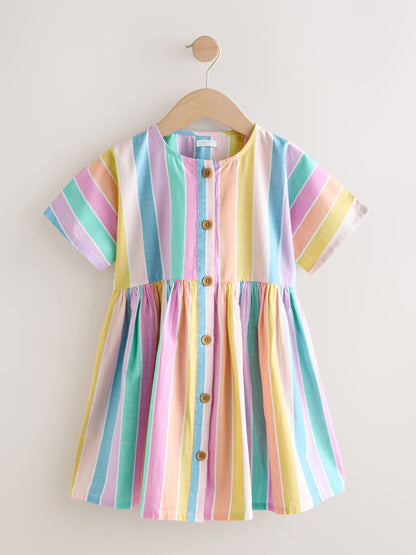 Rainbow Stripe Short Sleeve Button Through Dress (3-16yrs) image 5