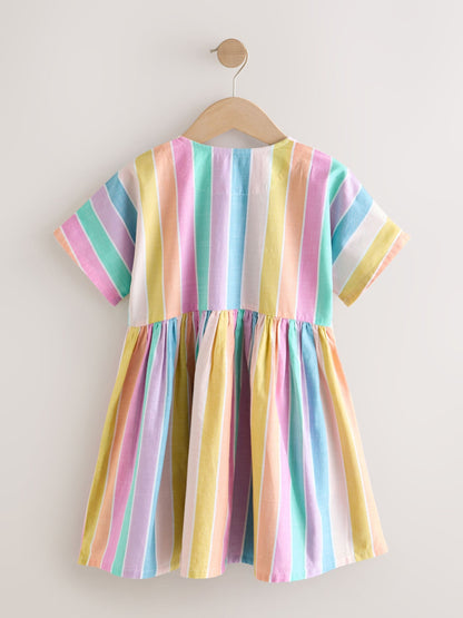 Rainbow Stripe Short Sleeve Button Through Dress (3-16yrs) image 6