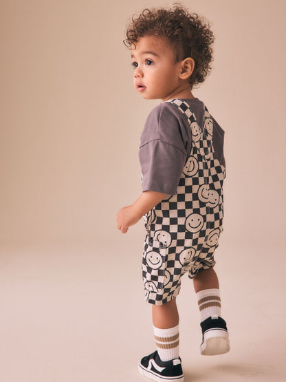 Black/Neutral Happy Face Checkerboard Dungarees (3mths-7yrs) image 4