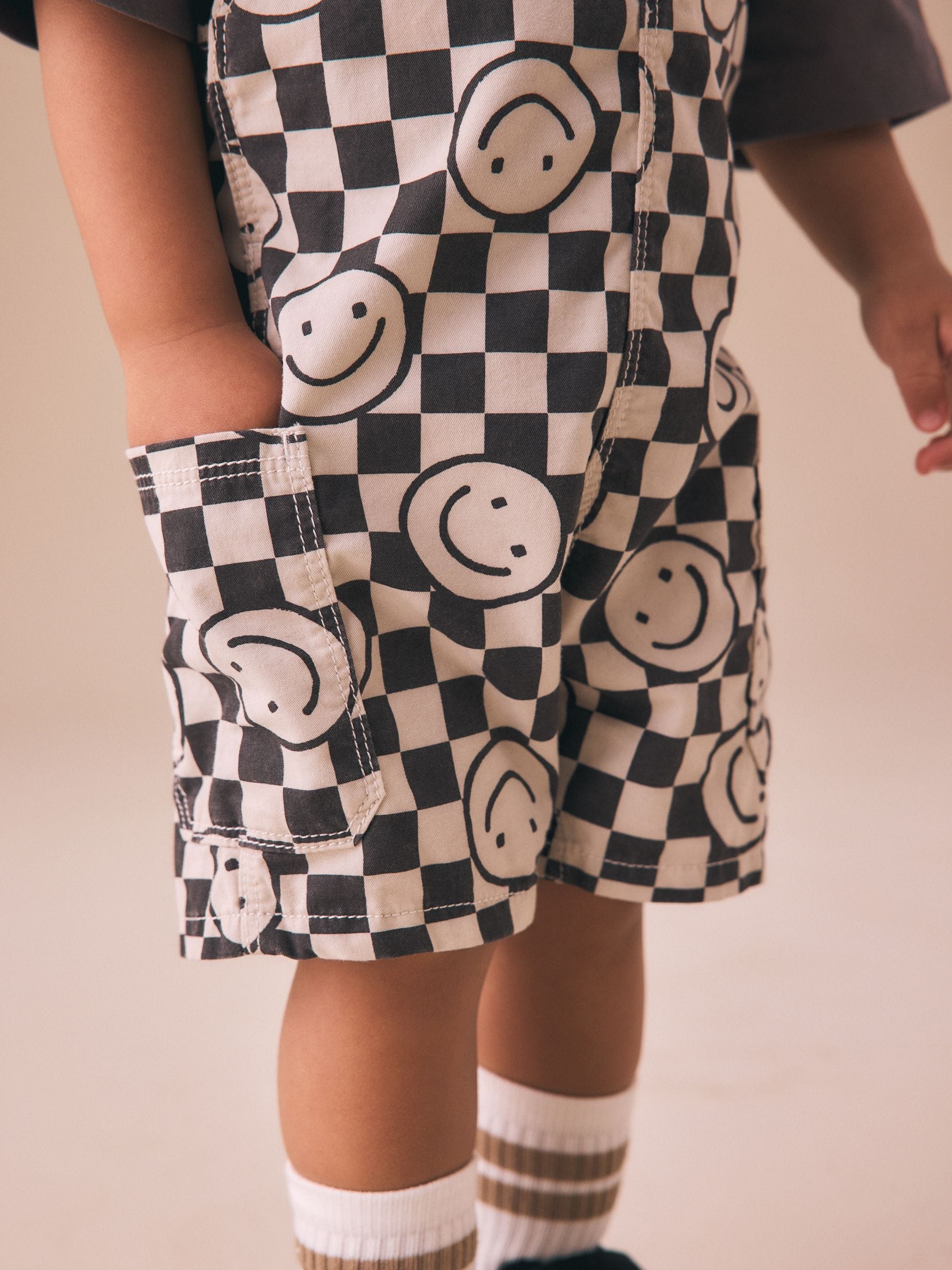 Black/Neutral Happy Face Checkerboard Dungarees (3mths-7yrs) image 5