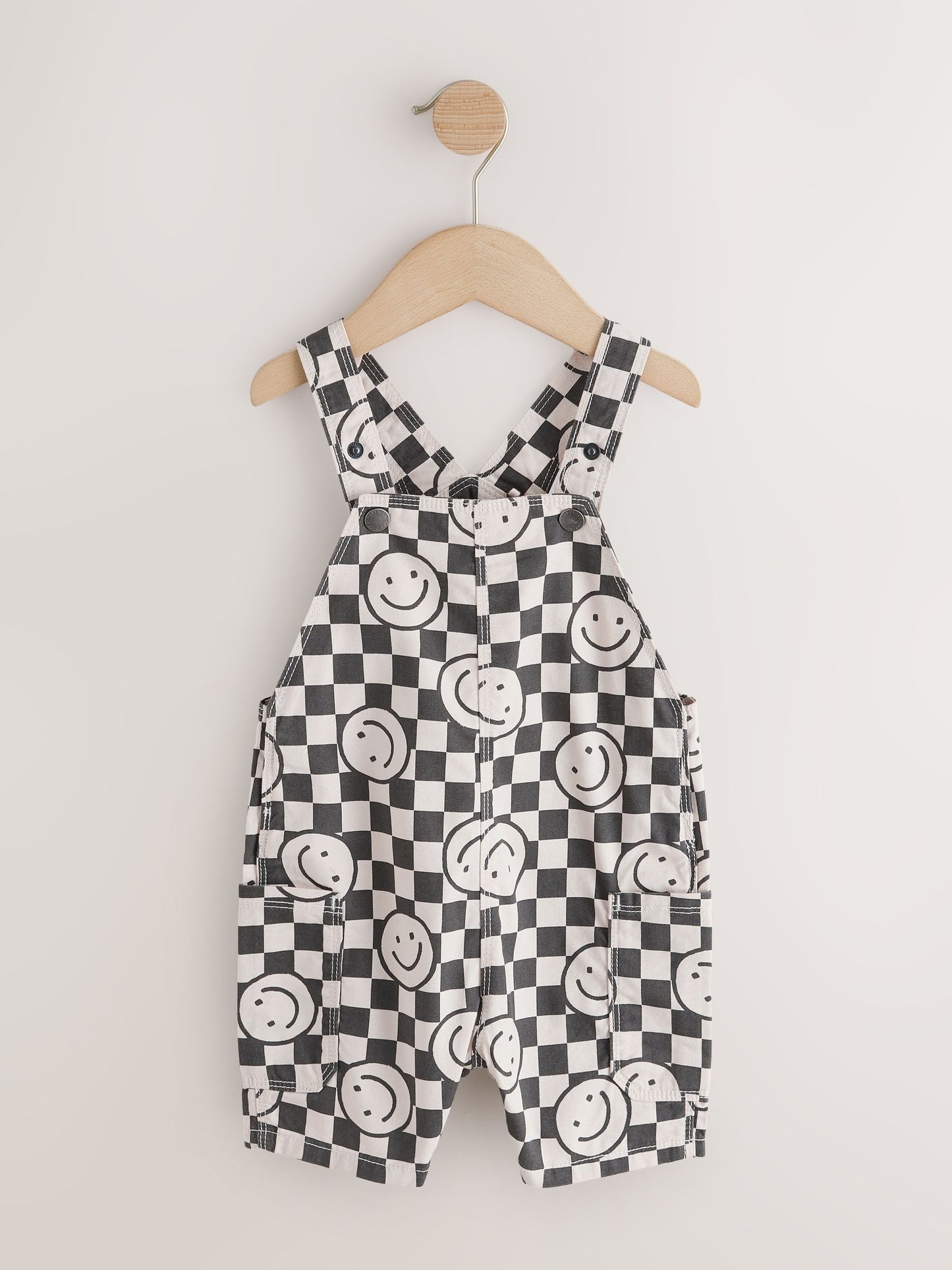 Black/Neutral Happy Face Checkerboard Dungarees (3mths-7yrs) image 6