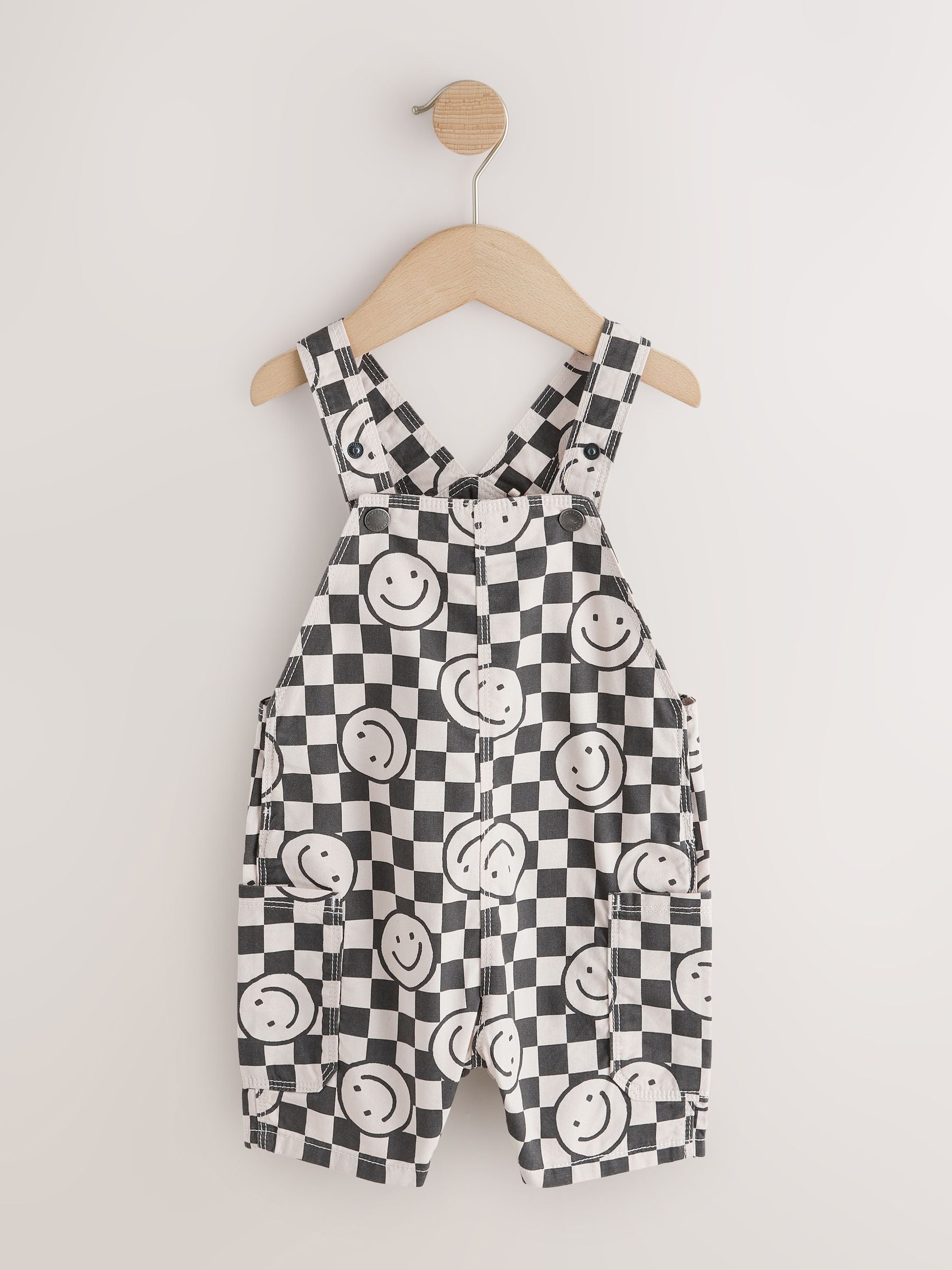 Black/Neutral Happy Face Checkerboard Dungarees (3mths-7yrs) image 6