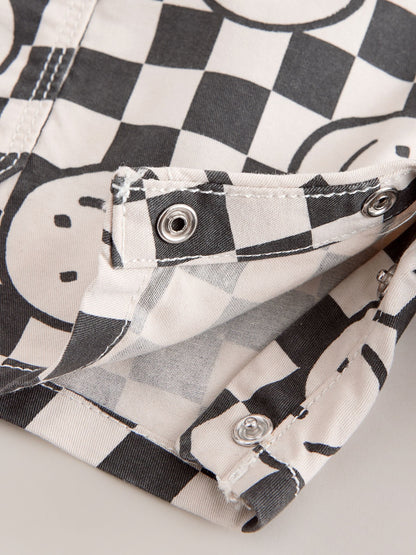 Black/Neutral Happy Face Checkerboard Dungarees (3mths-7yrs) image 8