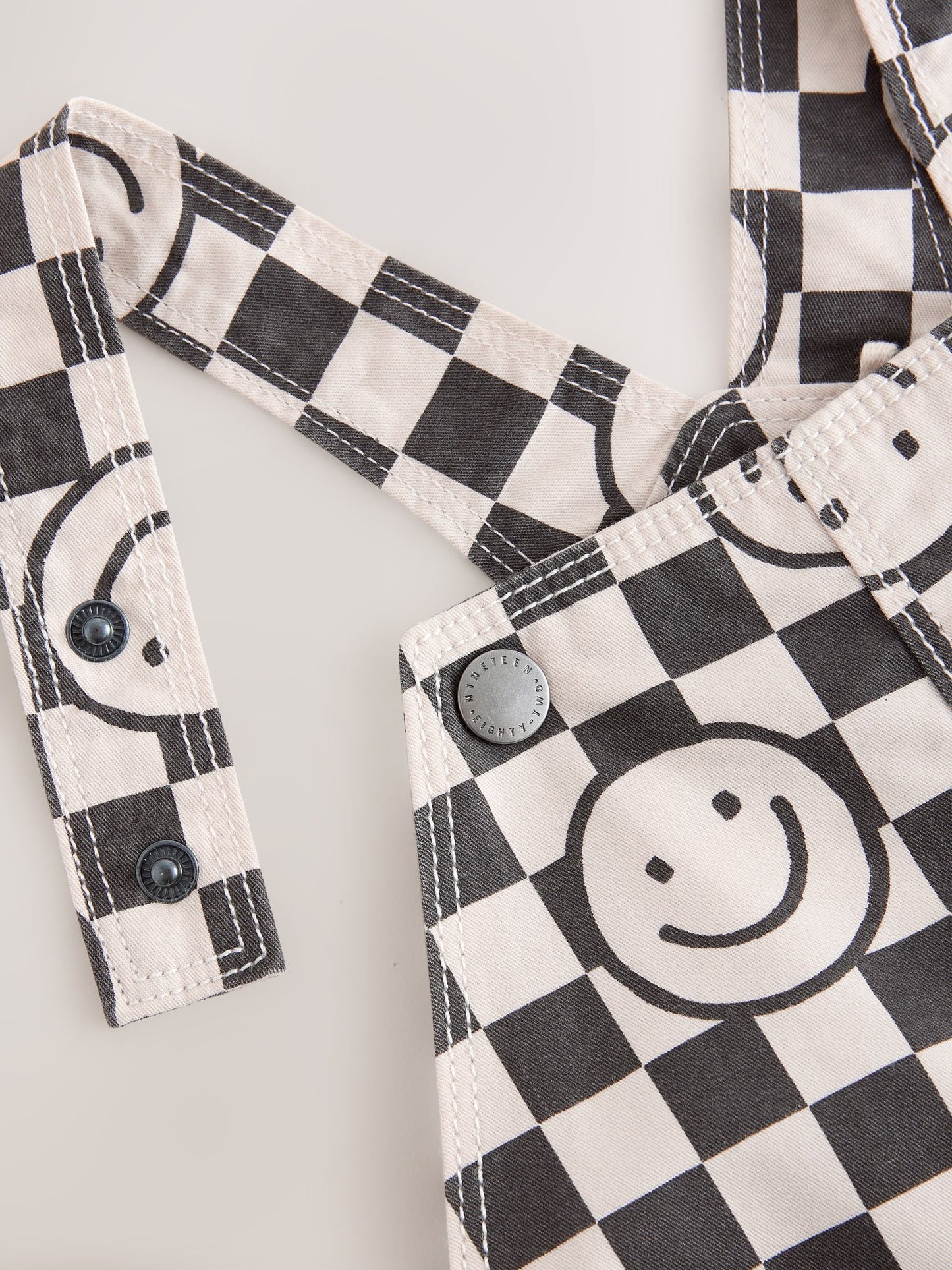 Black/Neutral Happy Face Checkerboard Dungarees (3mths-7yrs) image 9