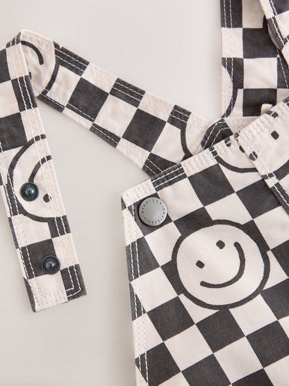 Black/Neutral Happy Face Checkerboard Dungarees (3mths-7yrs) image 9