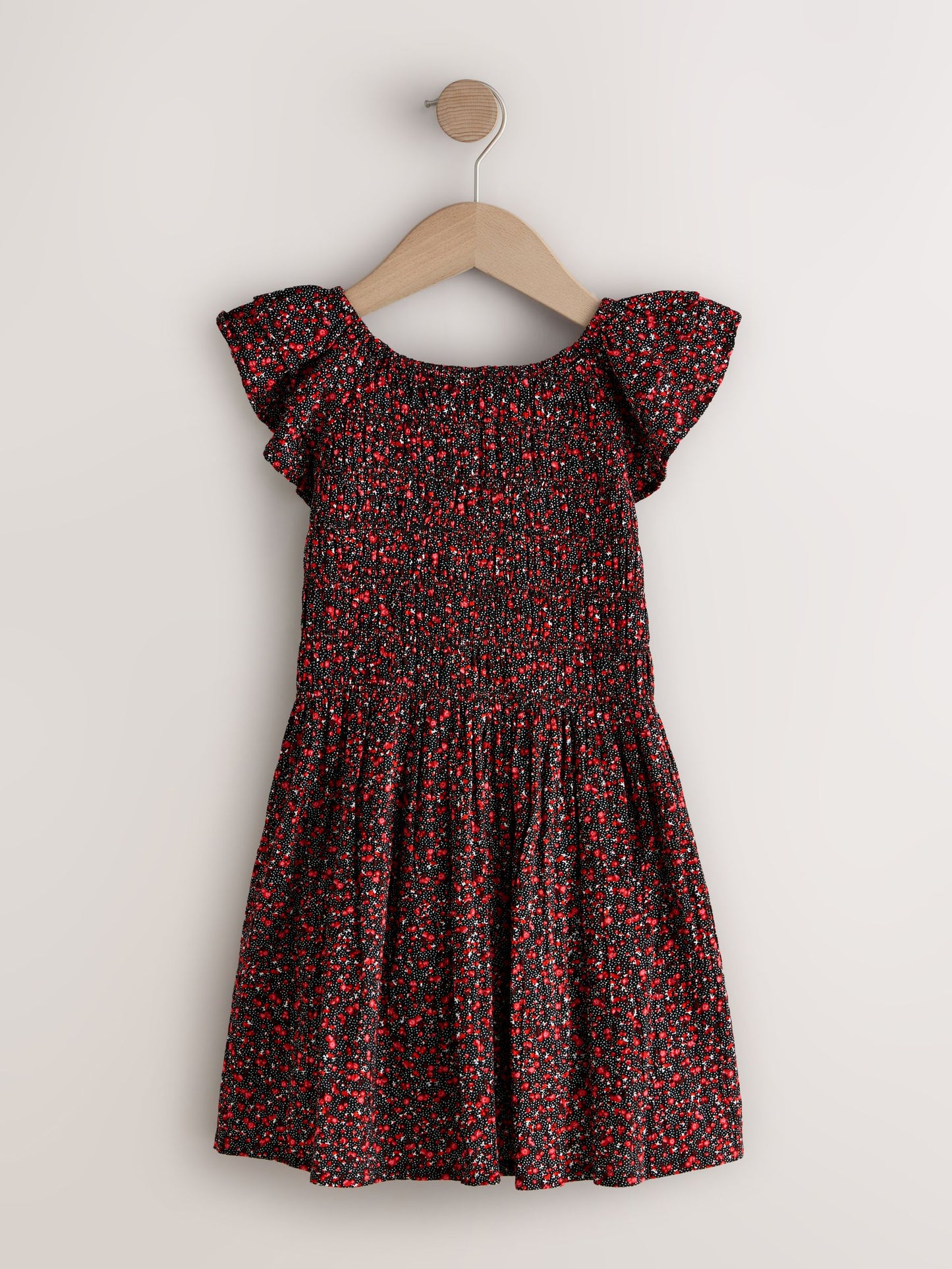 Black Ditsy Smocked Frill Sleeve Dress (3-16yrs) image 5