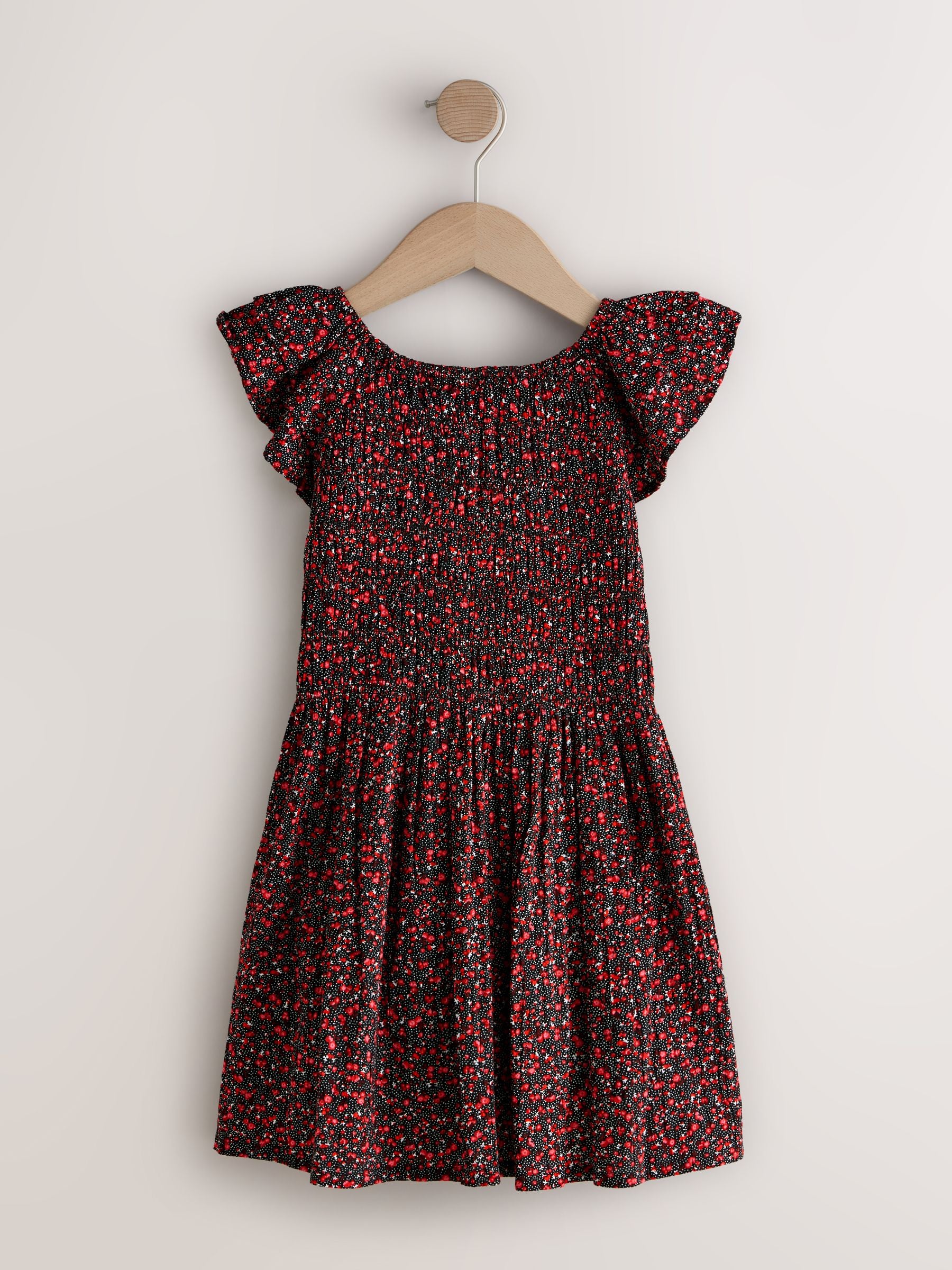 Black Ditsy Smocked Frill Sleeve Dress (3-16yrs) image 5