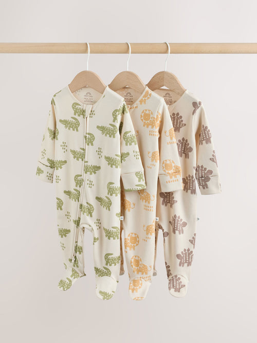 Multi Safari Two Way Zip Baby Sleepsuits 3 Pack (0mths-2yrs) image 1
