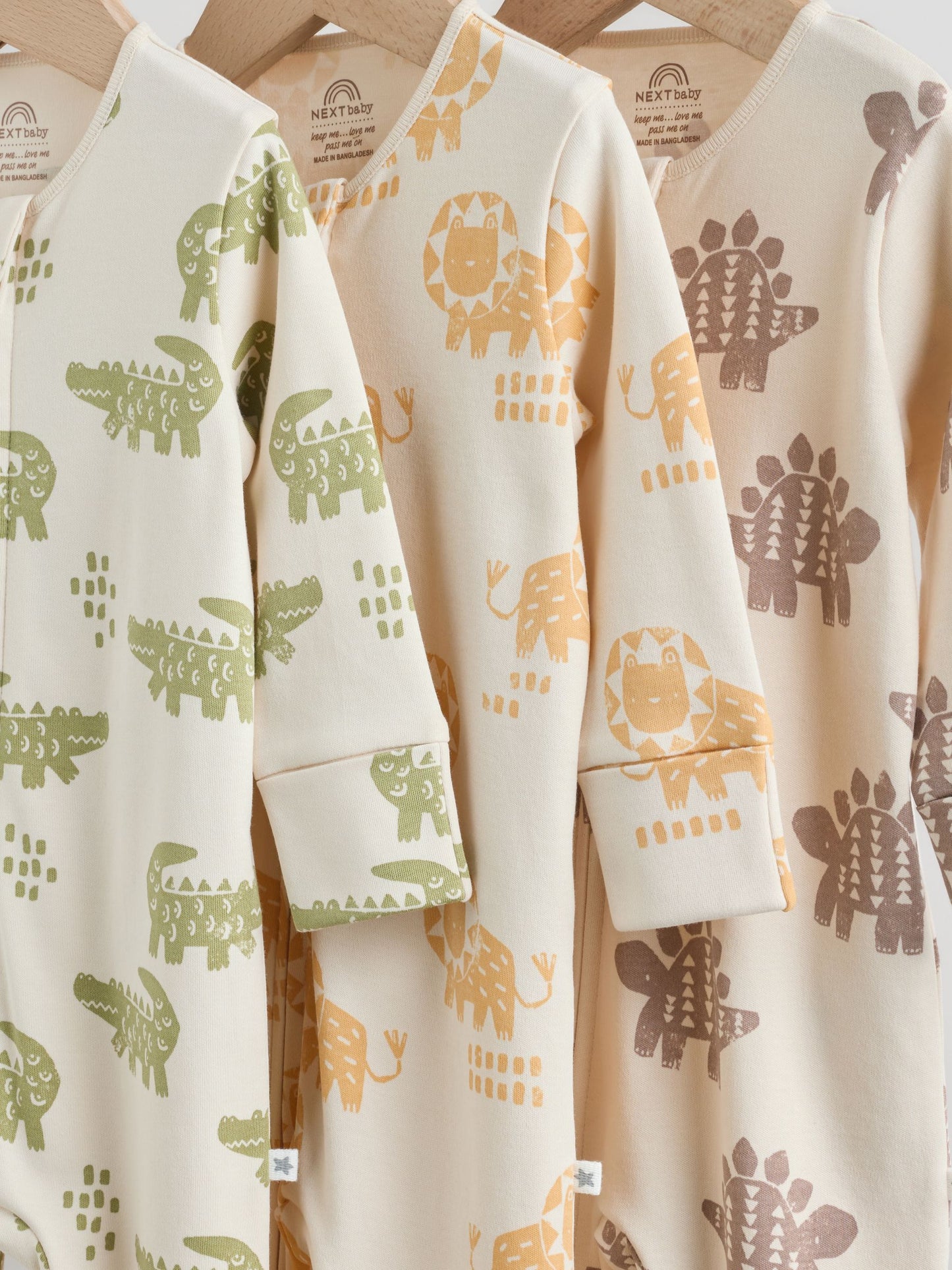 Multi Safari Two Way Zip Baby Sleepsuits 3 Pack (0mths-2yrs) image 7