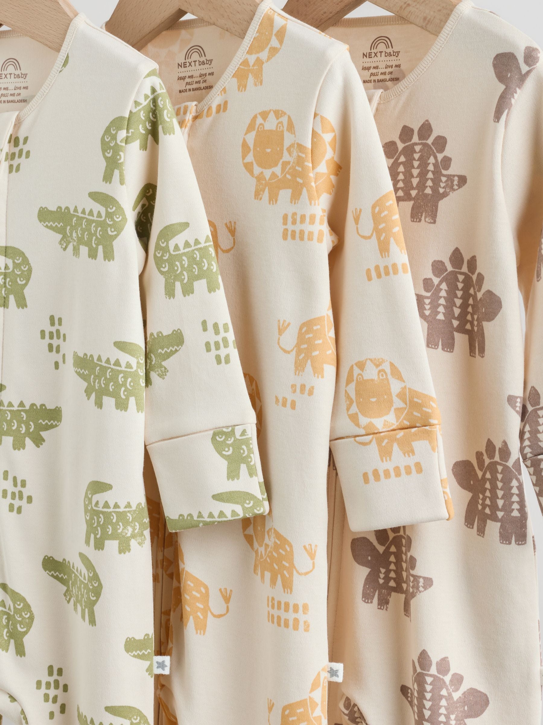 Multi Safari Two Way Zip Baby Sleepsuits 3 Pack (0mths-2yrs) image 7
